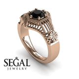 Unique Engagement Ring 14K Rose Gold Vintage Victorian Edwardian FiligreeBlack Diamond 
