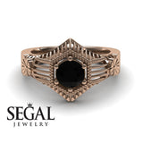 Unique Engagement Ring 14K Rose Gold Vintage Victorian Edwardian FiligreeBlack Diamond 