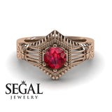 Unique Engagement Ring 14K Rose Gold Vintage Victorian Edwardian FiligreeRuby 