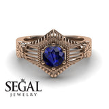 Unique Engagement Ring 14K Rose Gold Vintage Victorian Edwardian FiligreeSapphire 