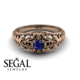 Unique Engagement Ring 14K Rose Gold Vintage Victorian Edwardian FiligreeSapphire With Black Diamond 