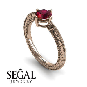 Unique Engagement Ring 14K Rose Gold Vintage Victorian Edwardian Ruby 