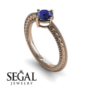 Unique Engagement Ring 14K Rose Gold Vintage Victorian Edwardian Sapphire 