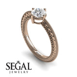 Unique Engagement Ring 14K Rose Gold Vintage Victorian Edwardian Diamond 