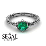 Unique Engagement Ring 14K White Gold Antique FiligreeGreen Emerald 