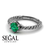 Unique Engagement Ring 14K White Gold Antique FiligreeGreen Emerald 