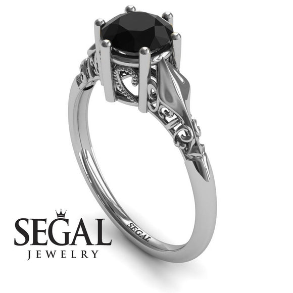 Unique Engagement Ring 14K White Gold Antique Black Diamond 