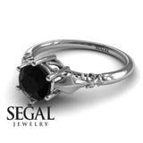 Unique Engagement Ring 14K White Gold Antique Black Diamond 