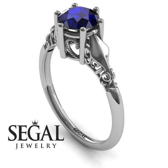 Unique Engagement Ring 14K White Gold Antique Sapphire 