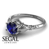 Unique Engagement Ring 14K White Gold Antique Sapphire 