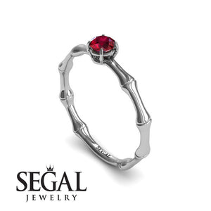 Unique Engagement Ring 14K White Gold Bamboo Vintage Ruby 
