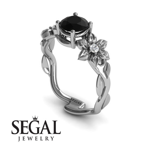 Unique Engagement Ring 14K White Gold Black Diamond With Diamond 