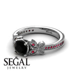 Unique Engagement Ring 14K White Gold Butterfly Victorian Edwardian Black Diamond With Ruby 