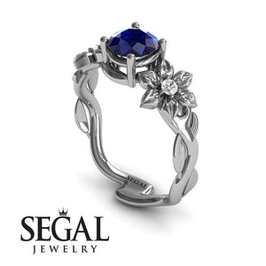 Unique Engagement Ring 14K White Gold Sapphire With Diamond 