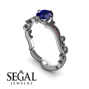 Unique Engagement Ring 14K White Gold Victorian Edwardian Sapphire With Ruby 