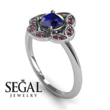 Unique Engagement Ring 14K White Gold Vintage Antique Victorian Sapphire With Ruby 