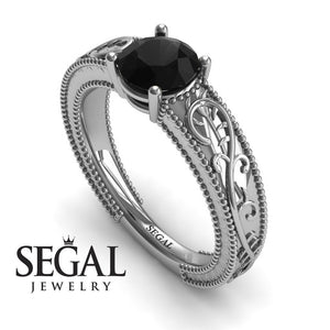 Unique Engagement Ring 14K White Gold Vintage Art Deco Antique Edwardian Black Diamond 