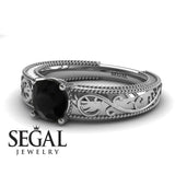 Unique Engagement Ring 14K White Gold Vintage Art Deco Antique Edwardian Black Diamond 