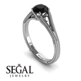 Unique Engagement Ring 14K White Gold Vintage Art Deco Victorian Edwardian Black Diamond 