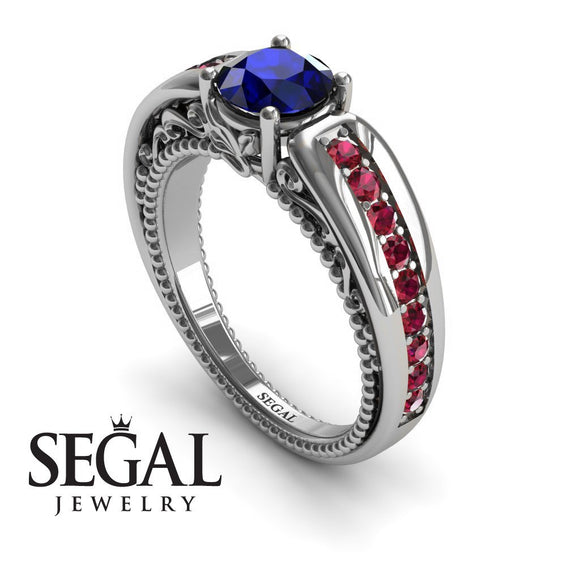 Unique Engagement Ring 14K White Gold Vintage Art Deco Victorian Edwardian Sapphire With Ruby 