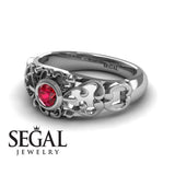 Unique Engagement Ring 14K White Gold Vintage FiligreeRuby 
