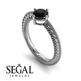 Unique Engagement Ring 14K White Gold Vintage Victorian Edwardian Black Diamond 