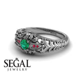 Unique Engagement Ring 14K White Gold Vintage Victorian Edwardian FiligreeGreen Emerald With Ruby 