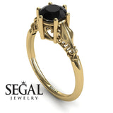 Unique Engagement Ring 14K Yellow Gold Antique Black Diamond 