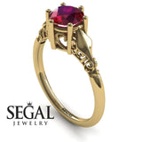Unique Engagement Ring 14K Yellow Gold Antique Ruby 