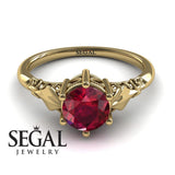 Unique Engagement Ring 14K Yellow Gold Antique Ruby 
