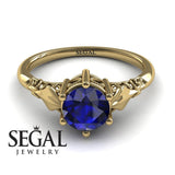 Unique Engagement Ring 14K Yellow Gold Antique Sapphire 