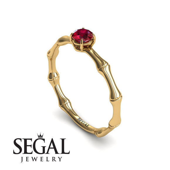 Unique Engagement Ring 14K Yellow Gold Bamboo Vintage Ruby 