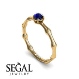 Unique Engagement Ring 14K Yellow Gold Bamboo Vintage Sapphire 