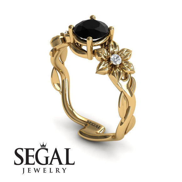 Unique Engagement Ring 14K Yellow Gold Black Diamond With Diamond 