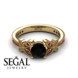 Unique Engagement Ring 14K Yellow Gold Butterfly Victorian Edwardian Black Diamond With Ruby 