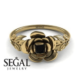 Unique Engagement Ring 14K Yellow Gold Floral Flower And Leafs Vintage Black Diamond 