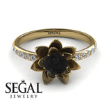 Unique Engagement Ring 14K Yellow Gold Flower Black Diamond With Diamond 