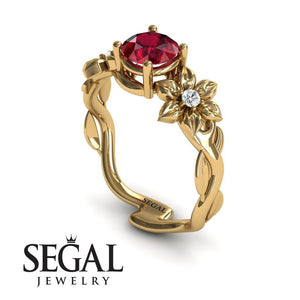 Unique Engagement Ring 14K Yellow Gold Ruby With Diamond 
