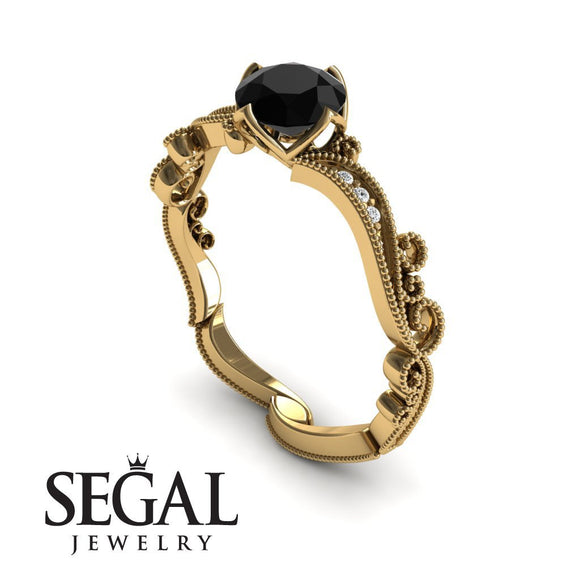 Unique Engagement Ring 14K Yellow Gold Victorian Edwardian Black Diamond With Diamond 