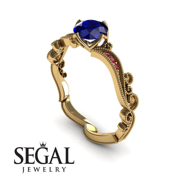 Unique Engagement Ring 14K Yellow Gold Victorian Edwardian Sapphire With Ruby 