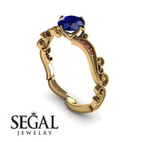 Unique Engagement Ring 14K Yellow Gold Victorian Edwardian Sapphire With Ruby 