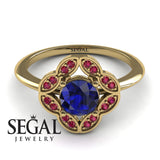 Unique Engagement Ring 14K Yellow Gold Vintage Antique Victorian Sapphire With Ruby 