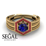 Unique Engagement Ring 14K Yellow Gold Vintage Art Deco Edwardian FiligreeSapphire With Ruby 