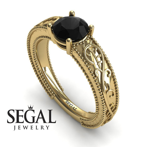 Unique Engagement Ring 14K Yellow Gold Vintage Art Deco Antique Edwardian Black Diamond 