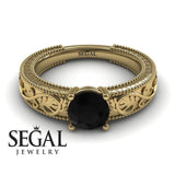 Unique Engagement Ring 14K Yellow Gold Vintage Art Deco Antique Edwardian Black Diamond 