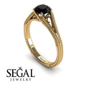 Unique Engagement Ring 14K Yellow Gold Vintage Art Deco Victorian Edwardian Black Diamond 