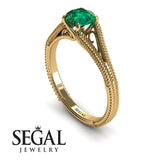 Unique Engagement Ring 14K Yellow Gold Vintage Art Deco Victorian Edwardian Green Emerald 