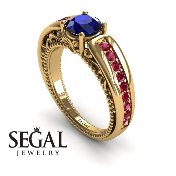 Unique Engagement Ring 14K Yellow Gold Vintage Art Deco Victorian Edwardian Sapphire With Ruby 