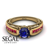 Unique Engagement Ring 14K Yellow Gold Vintage Art Deco Victorian Edwardian Sapphire With Ruby 
