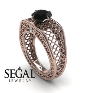 Unique Engagement Ring Diamond ring 14K Rose Gold Art Deco Black Diamond With Diamond 